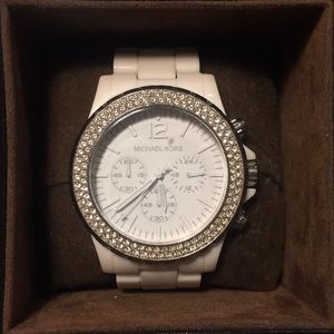 Michael Kors White Ceramic Watch with Rhinestones